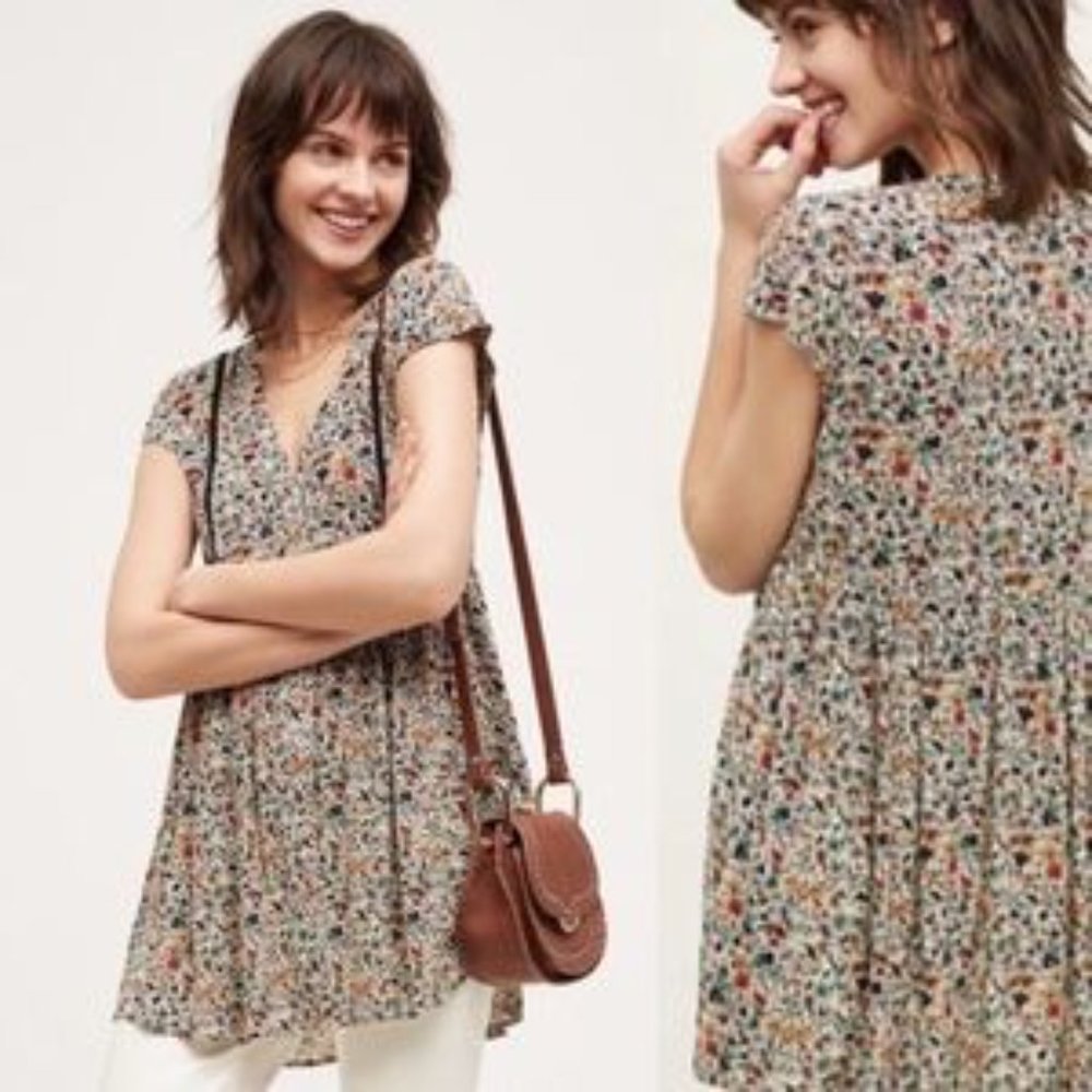 Anthropologie Vanessa VIrginia Floral Cream Peplum Button Up Blouse
